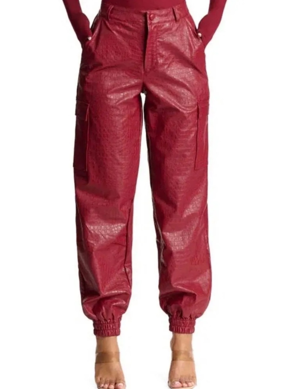 NWOT Naked Wardrobe The Crocodile Faux Leather Joggers In Cabernet